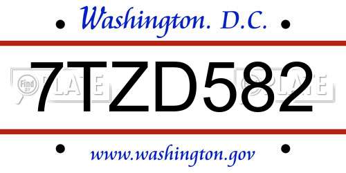7TZD582 District Of Columbia License Plate