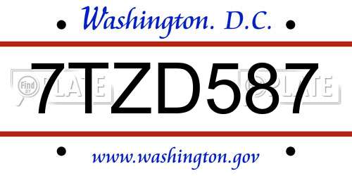 7TZD587 District Of Columbia License Plate
