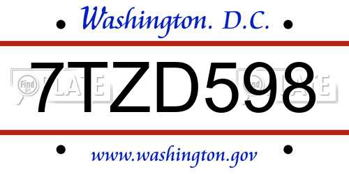 7TZD598 District Of Columbia License Plate