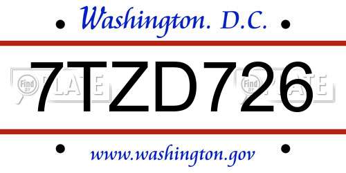 7TZD726 District Of Columbia License Plate