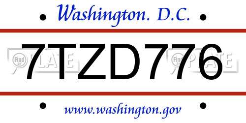 7TZD776 District Of Columbia License Plate