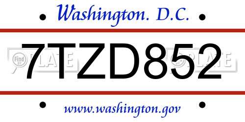 7TZD852 District Of Columbia License Plate