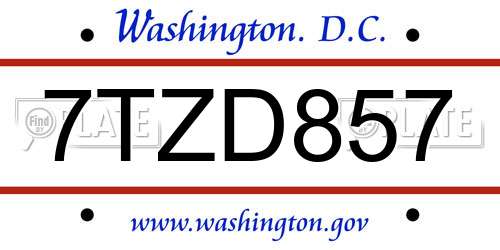 7TZD857 District Of Columbia License Plate