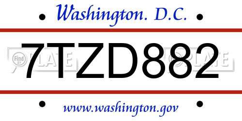 7TZD882 District Of Columbia License Plate