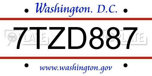 7TZD887 District Of Columbia License Plate