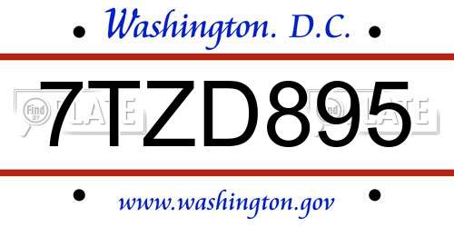 7TZD895 District Of Columbia License Plate