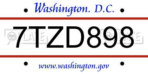 7TZD898 District Of Columbia License Plate