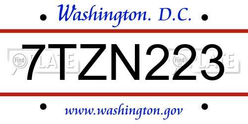 7TZN223 District Of Columbia License Plate