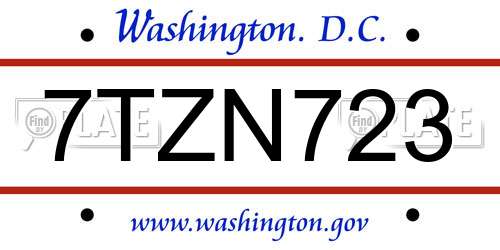 7TZN723 District Of Columbia License Plate
