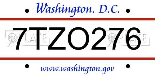 7TZO276 District Of Columbia License Plate
