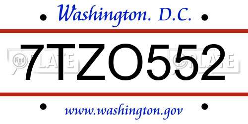 7TZO552 District Of Columbia License Plate
