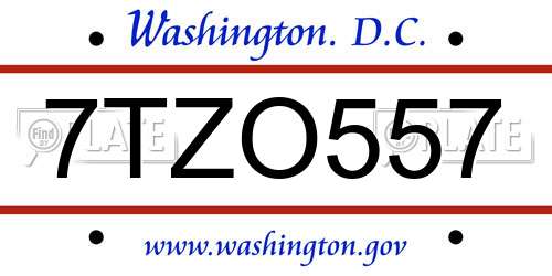 7TZO557 District Of Columbia License Plate