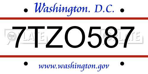 7TZO587 District Of Columbia License Plate