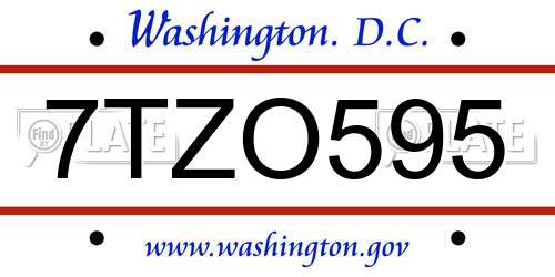 7TZO595 District Of Columbia License Plate