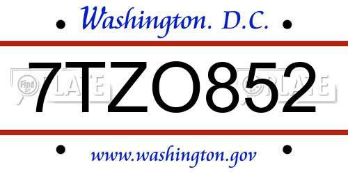 7TZO852 District Of Columbia License Plate