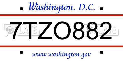 7TZO882 District Of Columbia License Plate