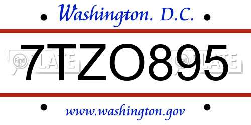 7TZO895 District Of Columbia License Plate