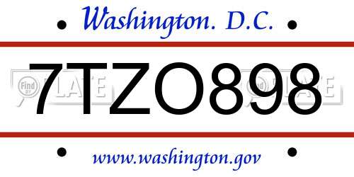 7TZO898 District Of Columbia License Plate