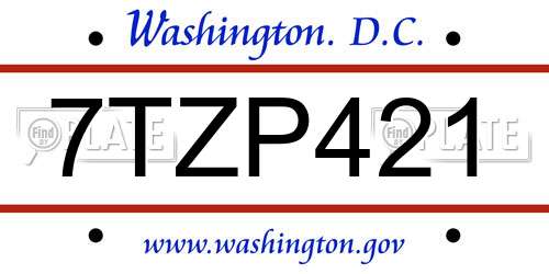 7TZP421 District Of Columbia License Plate