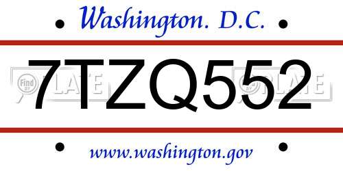 7TZQ552 District Of Columbia License Plate