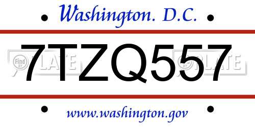 7TZQ557 District Of Columbia License Plate