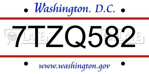 7TZQ582 District Of Columbia License Plate