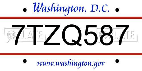 7TZQ587 District Of Columbia License Plate