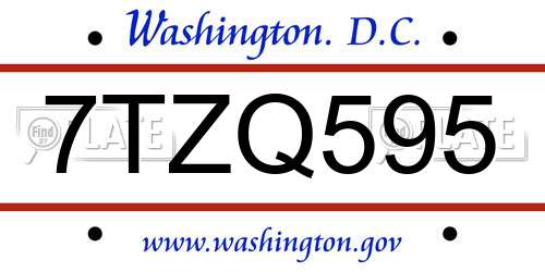 7TZQ595 District Of Columbia License Plate