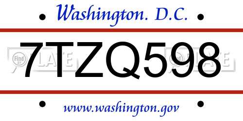 7TZQ598 District Of Columbia License Plate