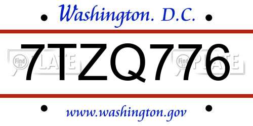 7TZQ776 District Of Columbia License Plate
