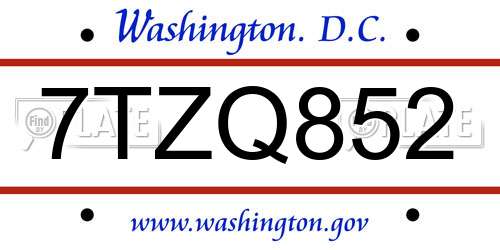 7TZQ852 District Of Columbia License Plate