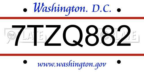 7TZQ882 District Of Columbia License Plate