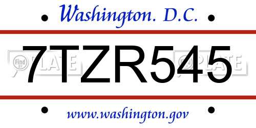 7TZR545 District Of Columbia License Plate