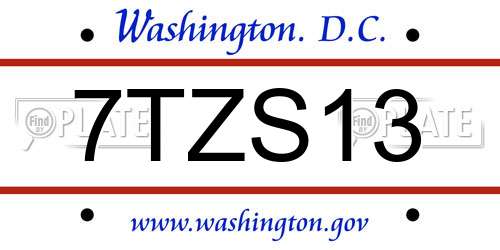 7TZS13 District Of Columbia License Plate