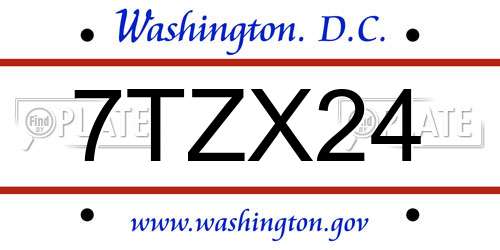 7TZX24 District Of Columbia License Plate