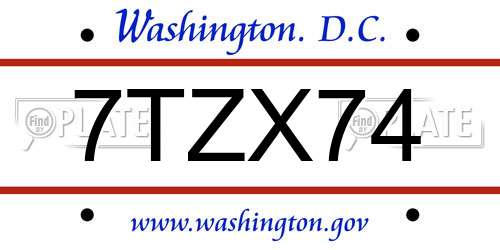 7TZX74 District Of Columbia License Plate