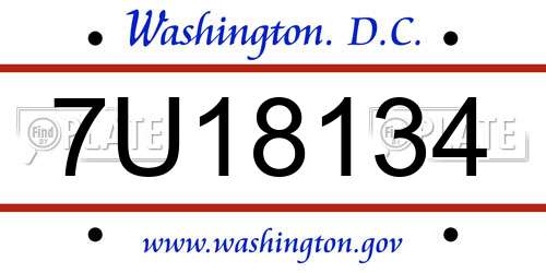 7U18134 District Of Columbia License Plate