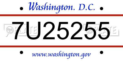 7U25255 District Of Columbia License Plate