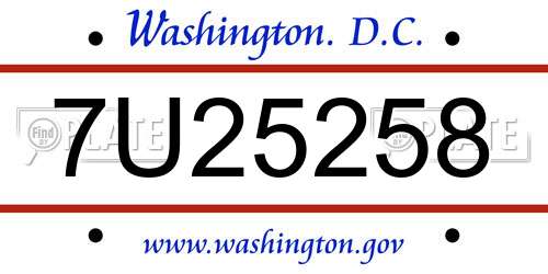 7U25258 District Of Columbia License Plate