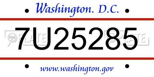 7U25285 District Of Columbia License Plate