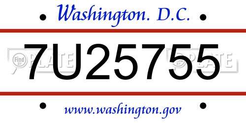 7U25755 District Of Columbia License Plate