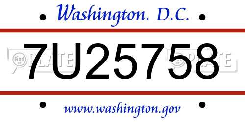 7U25758 District Of Columbia License Plate