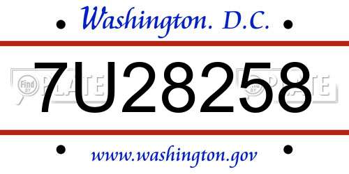 7U28258 District Of Columbia License Plate