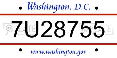 7U28755 District Of Columbia License Plate