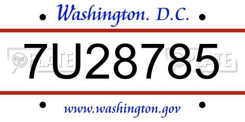 7U28785 District Of Columbia License Plate