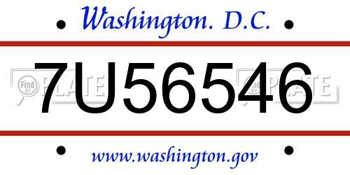 7U56546 District Of Columbia License Plate
