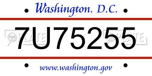 7U75255 District Of Columbia License Plate