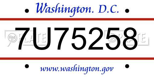 7U75258 District Of Columbia License Plate