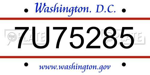 7U75285 District Of Columbia License Plate