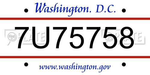 7U75758 District Of Columbia License Plate